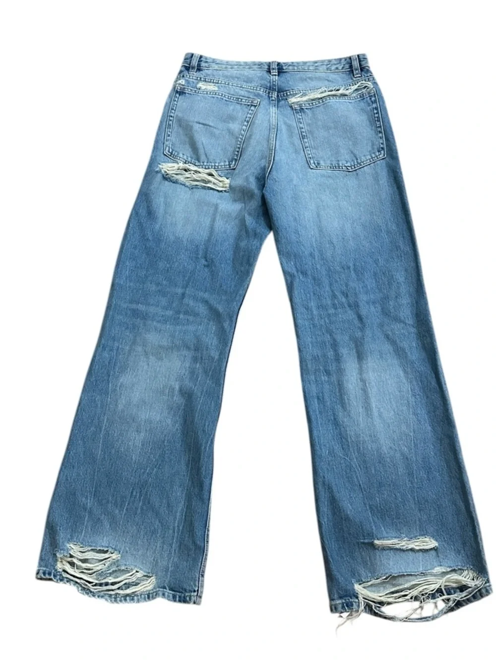 Zara The Boyfriend Ripped Mid-Rise Distressed Relaxed Jeans Sz 6 Waist 15 inches - Picture 7 of 16